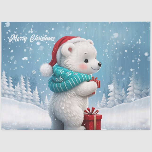 Papel De Seda Ursinho bonitinho com chapéu de Natal (Frente )