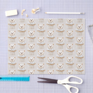 Papel De Seda Ursinhos de Aniversário de Cupcake de Creme