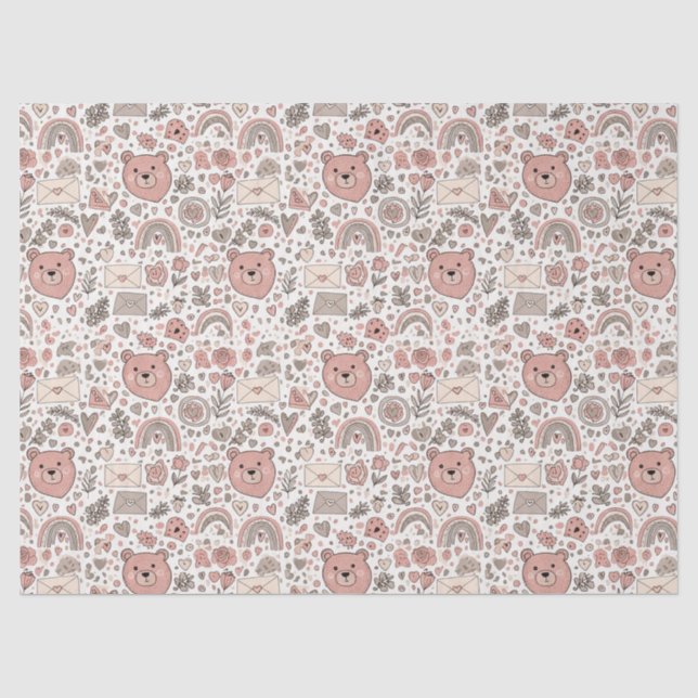 Papel De Seda Ursinhos de pelúcia Boho com Arco-íris -Terroso (4 (Frente )