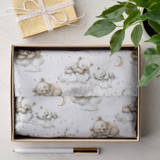 Papel De Seda Ursinhos doces dormindo profundamente em nuvens fo (Presente)