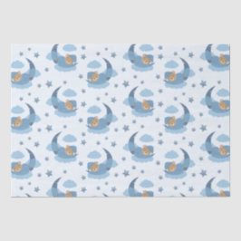 Papel De Seda Urso Bebê Azul Em Nuvens E Estrelas