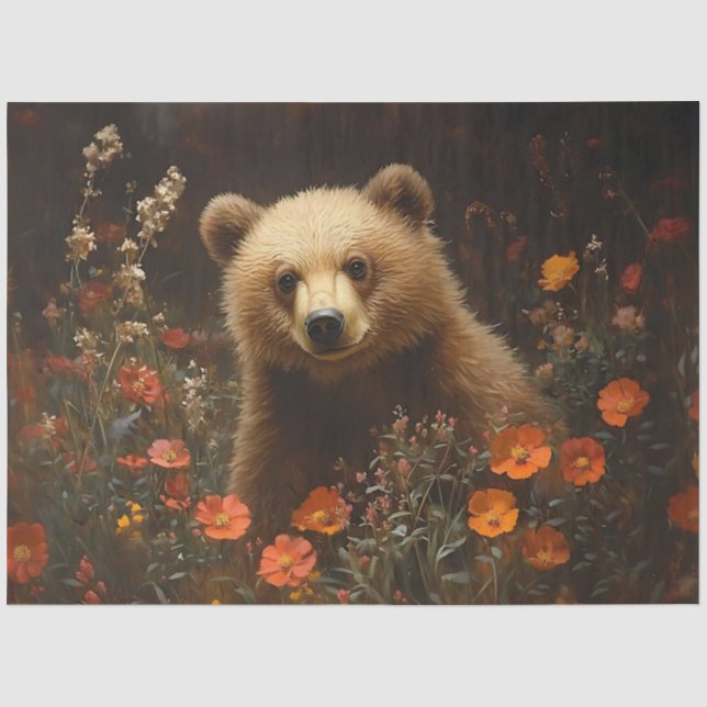 Papel De Seda Urso Caprichoso em Campo de Flores Silvestres Deco (Frente )