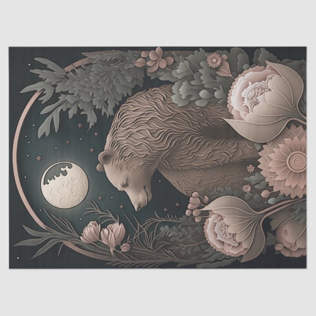 Papel De Seda Urso com Flores (Frente )