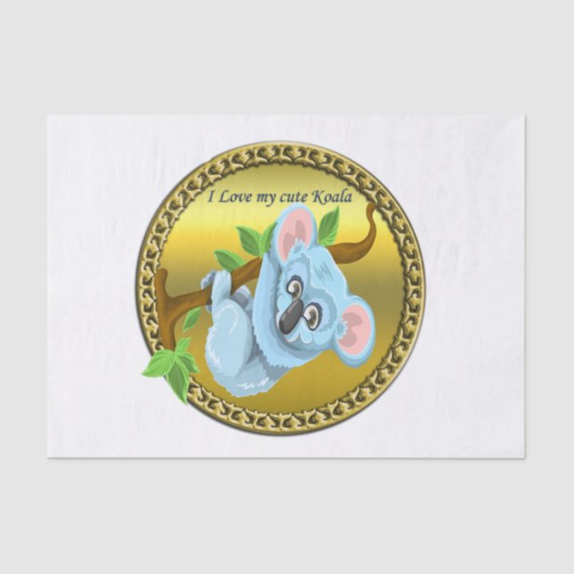 Papel De Seda Urso de koala adorável que pendura em um ramo de (Frente )