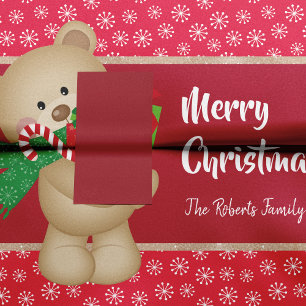 Papel De Seda Urso de Natal com Presente e Flocos de Neve, Verme