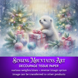 Papel De Seda Urso de Natal & Presentes em Decoupage Florestal