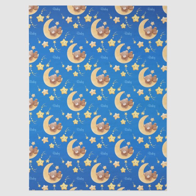 Papel De Seda Urso de Pelúcia Personalizado Lua Baby Shower (Frente )