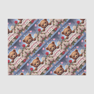 Papel De Seda Urso de Teddy Adorável com Rosas