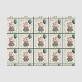 Papel De Seda Urso de Vestido Verde da Xadrez com Arco de Cabelo