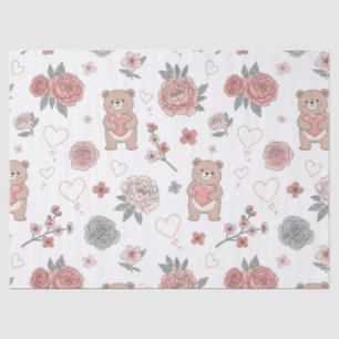 Papel De Seda Urso Fofo e Corações -- Berçário Pastel (12)