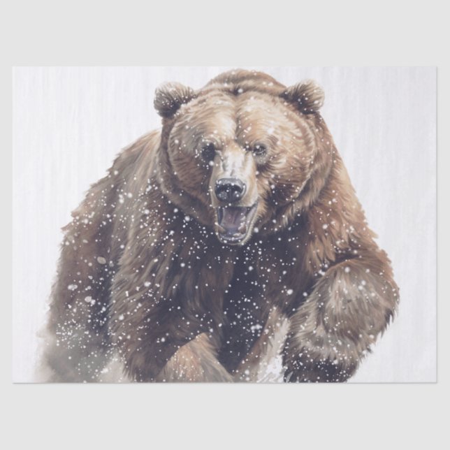 Papel De Seda Urso Grizzly de inverno (Frente )