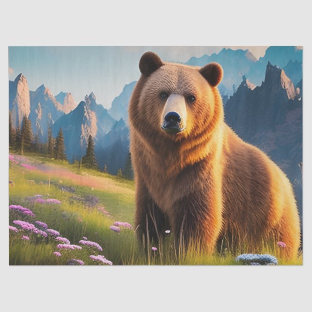 Papel De Seda Urso Grizzly no lado da montanha (Frente )