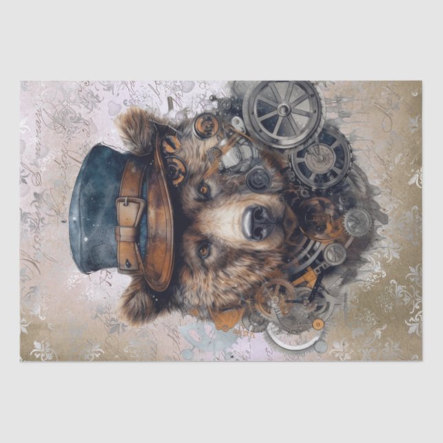 Papel De Seda Urso Grizzly Steampunk (Frente )