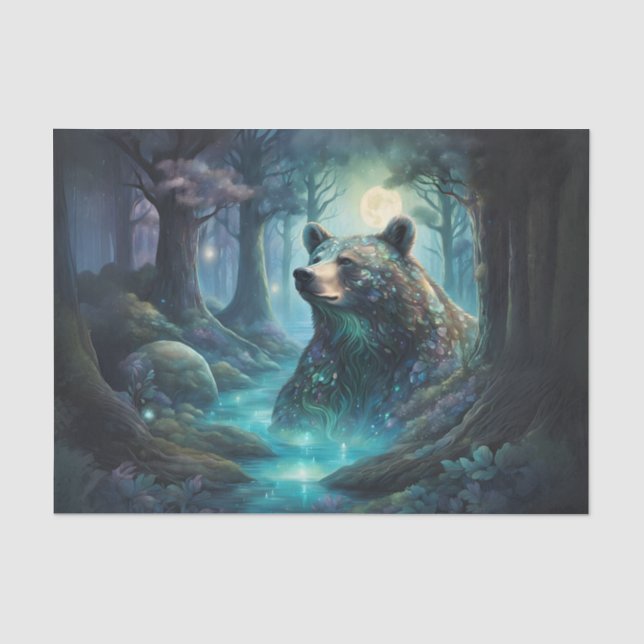 Papel De Seda Urso Iridescente na Floresta Decoupage Tissue (Frente )