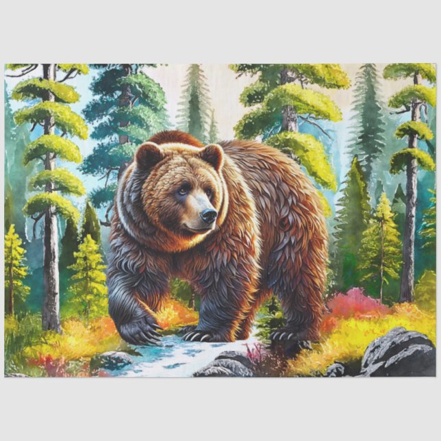 Papel De Seda Urso marrom da floresta fofa (Frente )