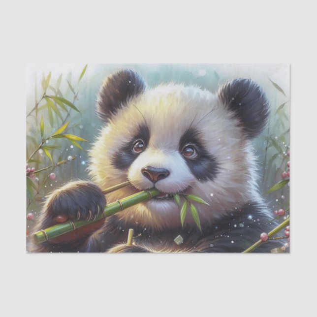Papel De Seda Urso Panda Adorável Comendo Bambu (Frente )