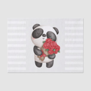 Papel De Seda Urso Panda Bonito com Rose Bouquet