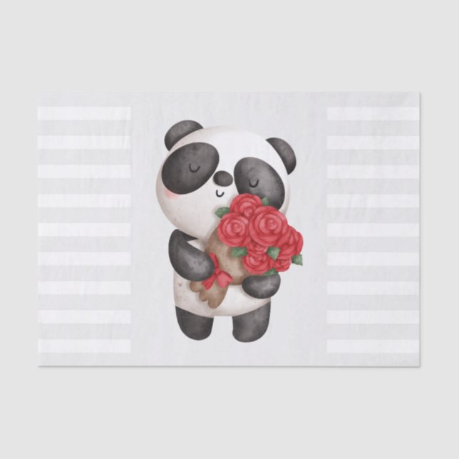 Papel De Seda Urso Panda Bonito com Rose Bouquet (Frente )