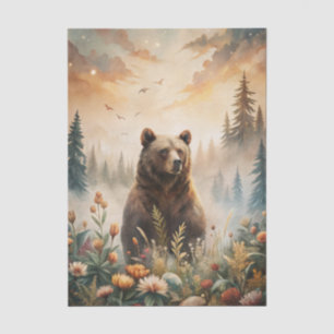 Papel De Seda Urso Pardo em uma Campina Florestal com Flores