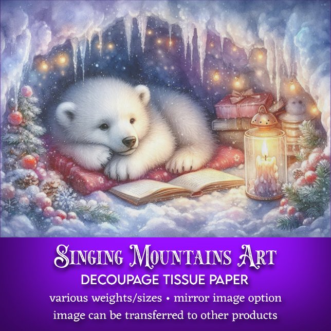 Papel De Seda Urso Polar Caverna Nevada Decoupage de Inverno (Criador carregado)