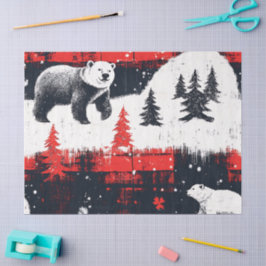 Papel De Seda Urso Polar das Xadrezes de Buffalo Vermelho