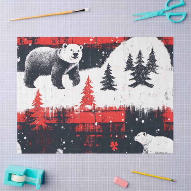 Papel De Seda Urso Polar das Xadrezes de Buffalo Vermelho (Arte )