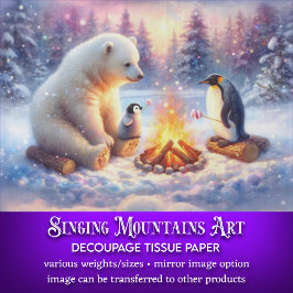 Papel De Seda Urso Polar de Inverno & Pinguins Fogueira Decoupag