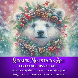 Papel De Seda Urso Polar do Natal com Decoupage de Azevinho e Pi