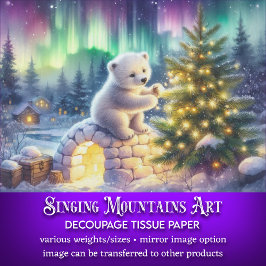 Papel De Seda Urso Polar e Árvore de Natal Decoupage Caprichoso