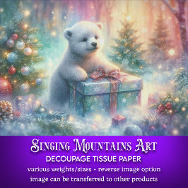 Papel De Seda Urso Polar Festivo com Decoupage de Presente Gigan