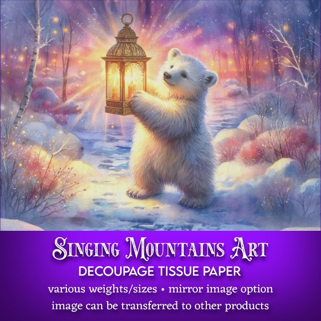 Papel De Seda Urso Polar Mágico & Lanterna em Decoupage Floresta (Criador carregado)