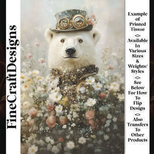 Papel De Seda Urso Polar Steampunk Imperial, Decoupagem Floral C