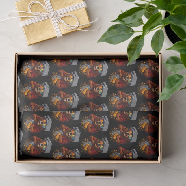Papel De Seda Urso Retro Com Chapéu Espeto de Queijo e Óculos de (Presente)