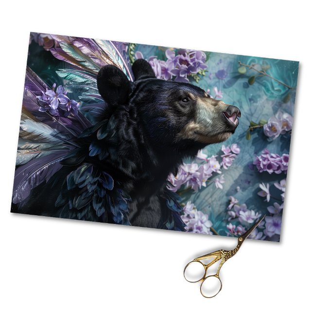 Papel De Seda Urso Rústico Floral Preto Decoupage Caprichoso (Criador carregado)