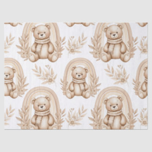 Papel De Seda Urso Teddy Boho Arco-íris Floral Neutro