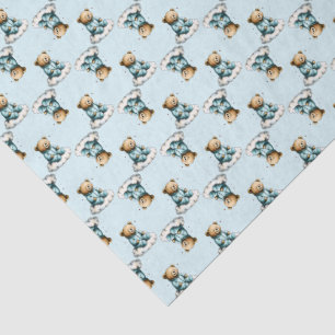 Papel De Seda Urso Teddy Fofo em PJs Azuis de Nuvem