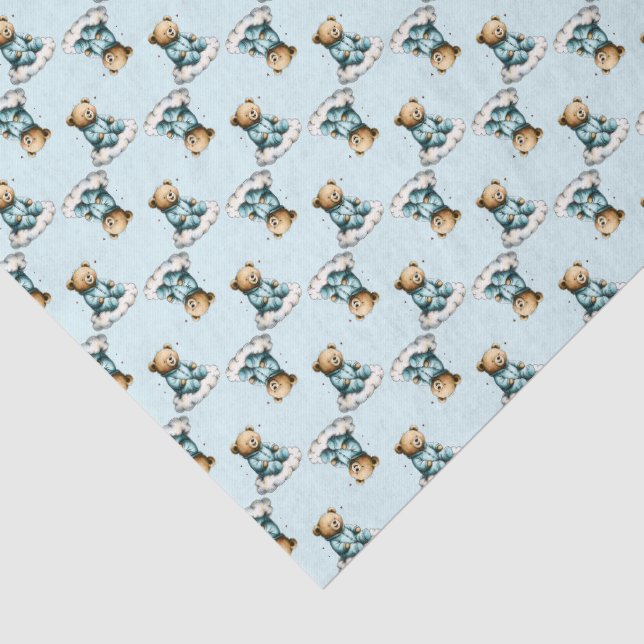 Papel De Seda Urso Teddy Fofo em PJs Azuis de Nuvem (Detalhes)