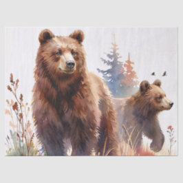 Papel De Seda Ursos Cinzentos Aquarela Floresta