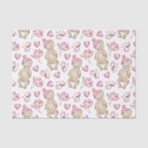 Papel De Seda Ursos de peluche Watercolor Floral em Branco