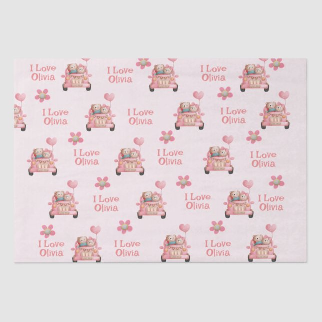 Papel De Seda Ursos de Teddy Apaixonados Dirigindo Um Carro - Pe (Frente )