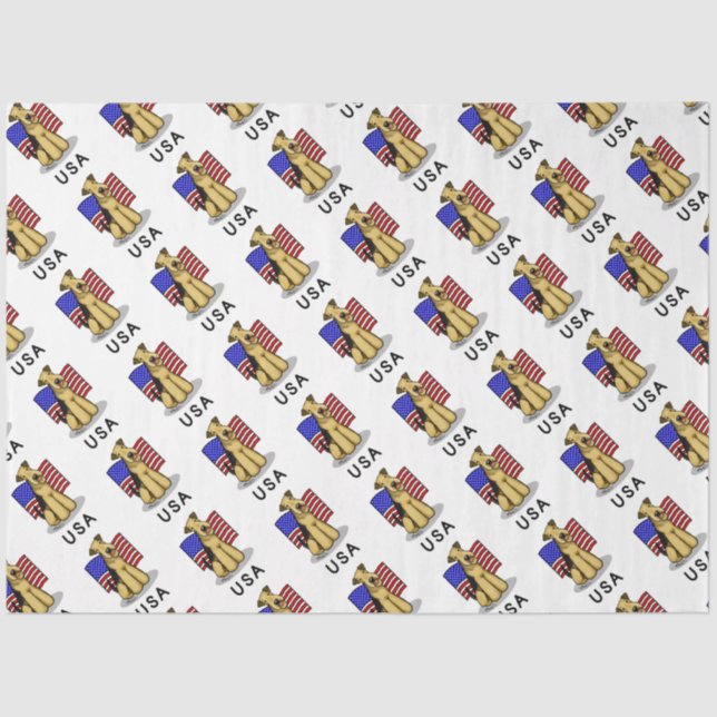 Papel De Seda USA American Flag Airedale Terrier Dog - Cute (Frente )