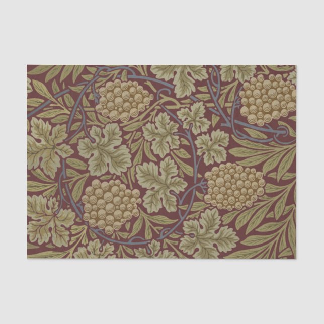 Papel De Seda Uva de Videira Arte Verde Vermelho William Morris (Frente )