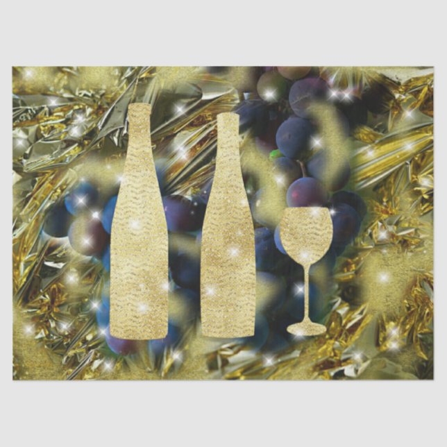 Papel De Seda Uvas Com Folha De Folha Dourada (Frente )