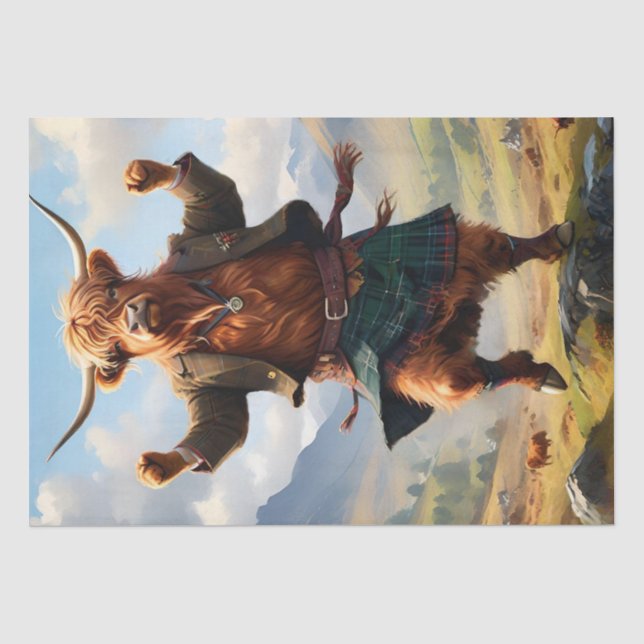 Papel De Seda Vaca das Terras Altas Dançando a Highland Fling, (Frente )