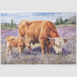 Papel De Seda Vaca das Terras Altas e Bezerro Arte de Decoupage 