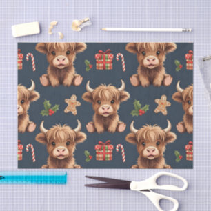 Papel De Seda Vaca das Terras Altas Festivo Papai Noel Natal