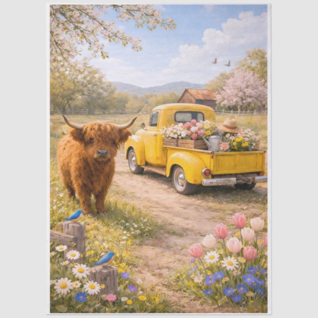 Papel De Seda Vaca das Terras Altas na Primavera (Frente )
