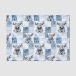 Papel De Seda Vaca das Terras Altas Xadrez Azul Floco de Neve In