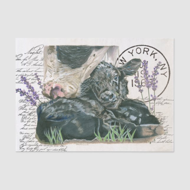 Papel De Seda Vaca de Chique de fazenda com bezerro (Frente )