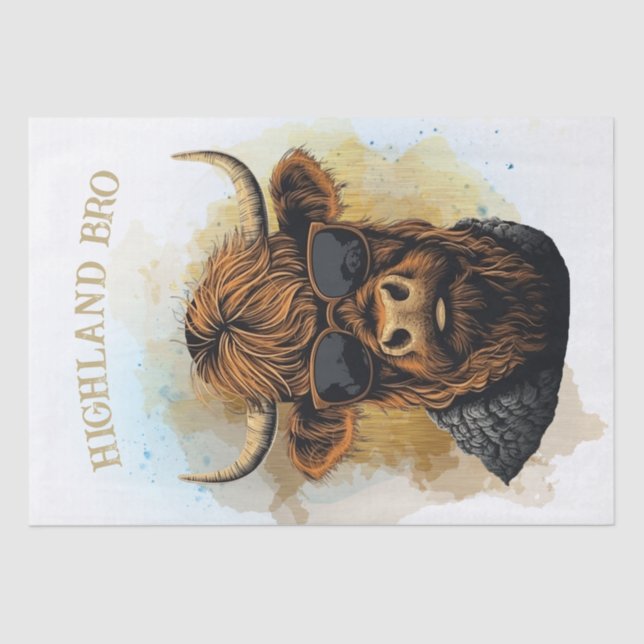 Papel De Seda Vaca Engraçada em Highland Vestindo óculos escuros (Frente )